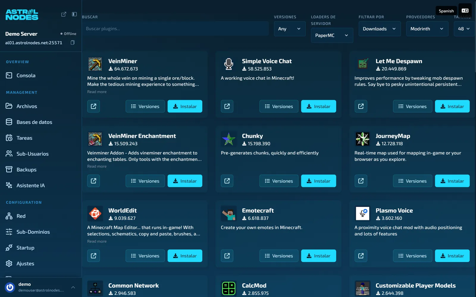 Instalador de plugins del panel de Astrol Nodes