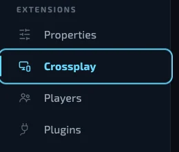 The panel sidebar with the Crossplay entry under Extensions