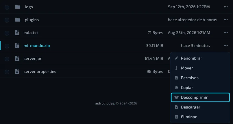 The menu of a .zip file in Files, with the Unarchive option